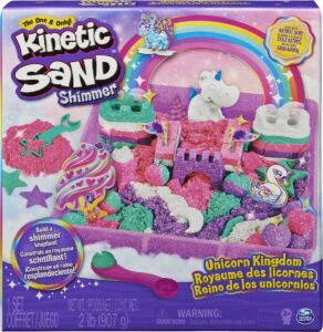 Kinetic Sand Shimmer – Eenhoorn Koninkrijk-speelset met 907 g glanzend speelzand 8 stuks gereedschap – Sensorisch speelgoed
