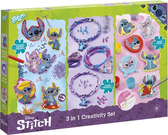 Totum diamond painting voor kinderen - Disney Stitch Totum 3 in 1 knutselset XL