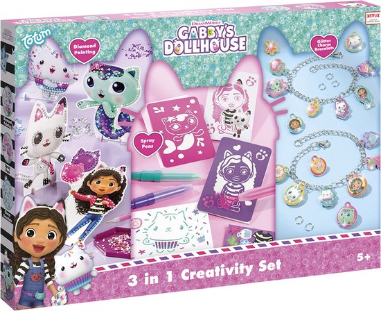 Totum diamond painting voor kinderen - Gabby's Poppenhuis Totum knutselpakket XL 3 in 1
