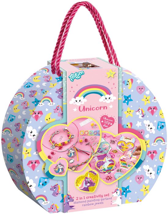 Totum diamond painting voor kinderen - Totum Unicorn knutselkoffer 2-in-1 knutselset