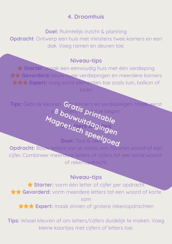 Gratis printable 8 bouwuitdagingen voor spelend leren met magnetisch speelgoed