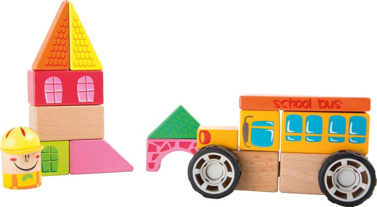 Leuke schoencadeautjes tot 10 euro, per categorie - Houten speelgoed - Houten constructie set schoolbus
